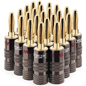 FosPower Banana Plugs 12 Pairs / 24 pcs, Closed Screw 24K Gold Plated Speaker Plug Connectors for Speaker Wire, Wall Plate, Home Theater, Audio/Video Receiver, Amplifiers and Sound Systems