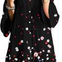 SELINK Womens Long Sleeve Dresses Casual V Neck Tribal Print Button Flowy Boho Mini Beach Dress (Black, L)