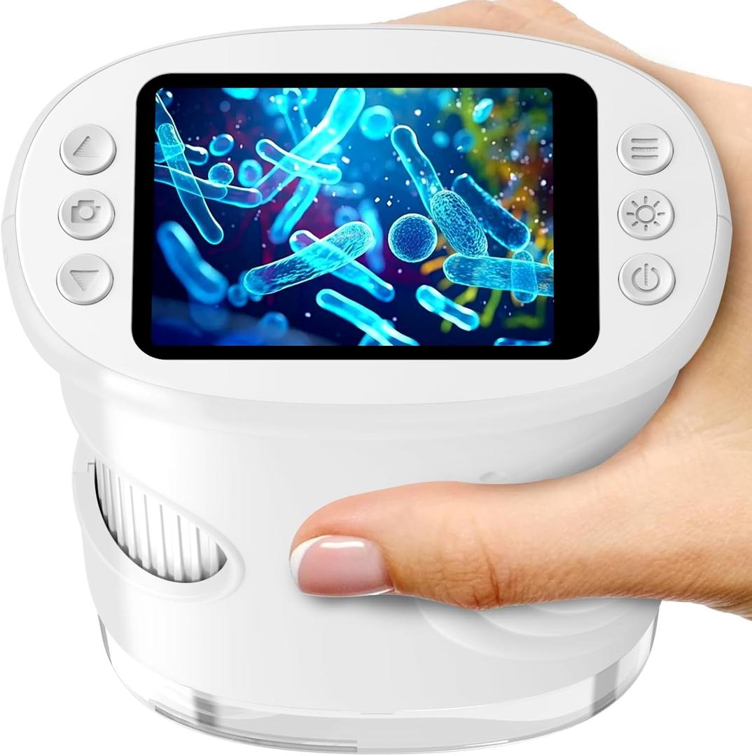 1000X Handheld Digital Microscope for Kids with 2.0" IPS Screen, Outdoor Gifts Portable STEM Science Lab Toy, Rechargeable Pocket Microscope Educational Gift for Boys & Girls Age 4-6 8-12, White