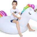 Jasonwell Big Inflatable Unicorn Pool Float Floatie Ride On with Fast Valves Large Rideable Blow Up Summer Beach Swimming Pool Party Lounge Raft Decorations Toys for Kids Adults