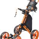 Golf Push Cart 4-Wheels,Folding Golf Cart, Golf Pull cart with Cup Holder,Umbrella Holder,Cooler Bag, Foldable with one-Click,Handle Height Adjustable,Drink Holder,Walking Push cart (Orange)
