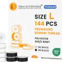 New brothread 144pcs Type L Size (SA155)(96White+48Black) Prewound Bobbin Thread Plastic Side for Commercial & Home Embroidery and Sewing Machine-90 weight Cottonized Soft Feel Polyester Sewing Thread