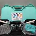 EasyGo Badminton Set, with Net, 4 Racket, 4 Birdies, Portable Storage Box, for Backyards, Outdoor Games, Yard Games