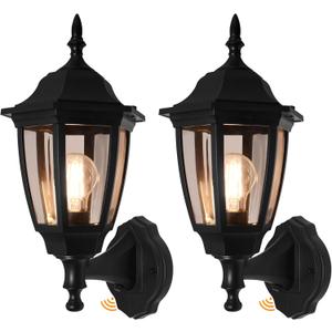 FUDESY Outdoor Wall Light Dusk to Dawn, Porch Sensor Light Black Plastic Anti-Corrosion with LED Edison Filament Bulb, Exterior Mount Lantern for House, Garage (2-Pack)