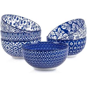 Selamica Ceramic 12 OZ Dessert Bowls Set, Ice Cream Bowls, 4.7 Inch Small Bowls for Snack, Side Dishes, Rice, Microwave Dishwasher Safe, Set of 6, Vintage Blue