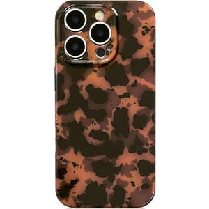 Abbery for iPhone 15 Pro Case - Tortoise Shell & Cheetah Leopard Print, Soft TPU, Shockproof Protective Cover, Raised Edges for Screen & Camera, Trendy Brown Case for Women Girls