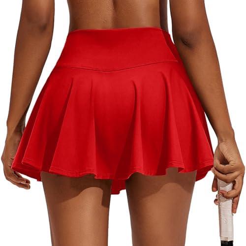 PINSPARK Womens Tennis Skirt Pleated Athletic Skirts with Pockets Shorts High Waisted Golf Skort for Workout Pickleball, L