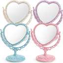 DEAYOU 4 Pack Heart Shaped Cosmetic Mirror, Vintage Vanity Tabletop Mirror with Double Sided, Rotatable Dresser Mirrors with Stand for Makeup, Girl, Women, Beauty, Spa Party, 4 Color