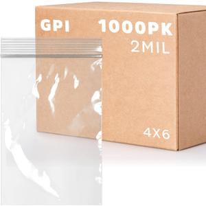 Clear Plastic Reclosable Zip Bags - Bulk GPI Case of 1000, 4" x 6" 2 mil Thick Strong & Durable Poly Baggies With Resealable Zip Top Lock For Travel, Storage, Packaging & Shipping.