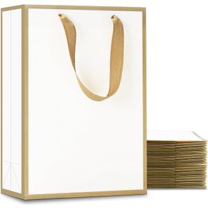 YACEYACE White Gift Bags - Medium Size, 20 Pcs, 8"x4"x10.5", Elegant Paper Bags for Boutique, Party, Wedding, Birthday, Retail