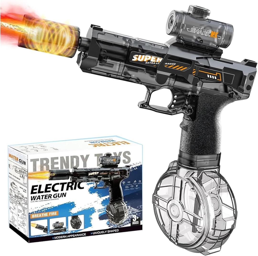 Electric Water Gun for Adults Kids, Automatic Squirt Gun with a Long Range of up to 26-30 Ft, LED Light Large Capacity Battle Blaster Fully Auto Water Gun (Black)