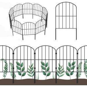 OUSHENG 25 Panels Metal Garden Fence 27ft x 24in - Rustproof Decorative Wire Fencing for Outdoor Yard, Flower Bed, Patio | Arched Animal Barrier & Landscape Edging (Black)