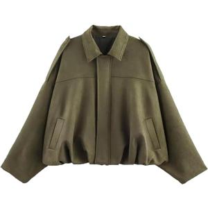 Womens Faux Suede Bomber Jacket Casual Lapel Pilot Cropped Coat Oversized Motorcycle Jackets 2025 Outerwear (Small, Green)