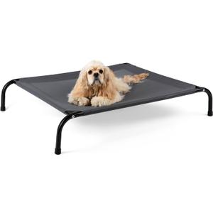 Cooling Elevated Dog Bed with Non-Slip Floor Protectors & Breathable Mesh, Raised Indoor & Outdoor Dog Cot Hammock, 41" L x 26" W x 8" Th, Medium, Grey