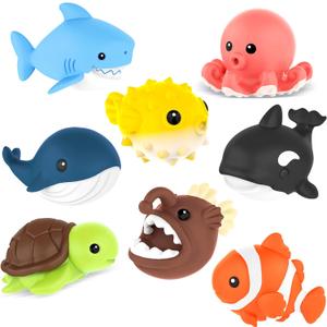 8 PCS Ocean Animal Bath Toys Mold Free Infant Bath Tub Toys for 12 Months - No Hole Bathtub Toys for Toddlers 1-3 Water Pool Toys for Baby Toddler Ages 1+