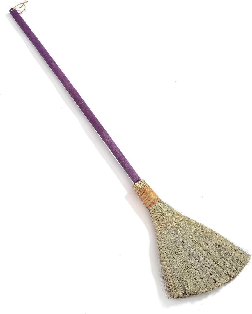 Vietnamese Straw Soft Broom - Sweeping Broom with Purple Wooden Handle for Cleaning, Decoration, Wedding with 45.28inch Length