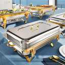 Amhier Chafing Dishes for Buffet 9Qt 4 Pack [Multiple Food Pans Combo] | [Sturdy and High Grade] Stainless Steel Chafing Dishes for Weddings, Parties & Festival, Gold