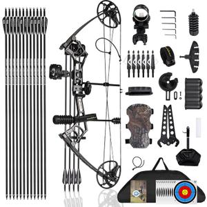 Archery Ready to Hunt Compound Bow Package for Adults and Teens,25"-31" Draw Length,0-70 Lbs Draw Weight Adjustable,up to 320 fps,Made in USA,Lightweight Design P3 Bow,2025 New, Black Right Handed Pro