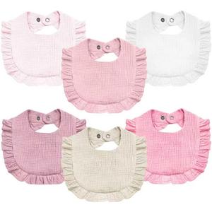 Baby Muslin Bibs,6 Pcs Drool Bandana Bibs for Baby Girl Drooling and Teething,Soft and Absorbent Cotton for Newborn (Pink & White)