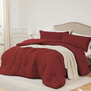 Queen Comforter Set Dark Red,3PCS Soft Lightweight Breathable Bedding Comforter for All Season, Queen Size(90''90'' Comforter & 2 Pillowcases)