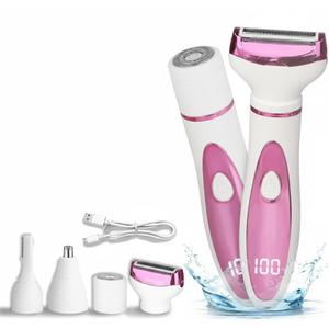 Wet & Dry Electric Razor for Women Men,4 in 1 Rechargeable Led Display Electric Shaver and Facial Hair Remover,Painless Ladies Body Razors for Nose Face Body Leg Bikini Arm Hair (Purple White)