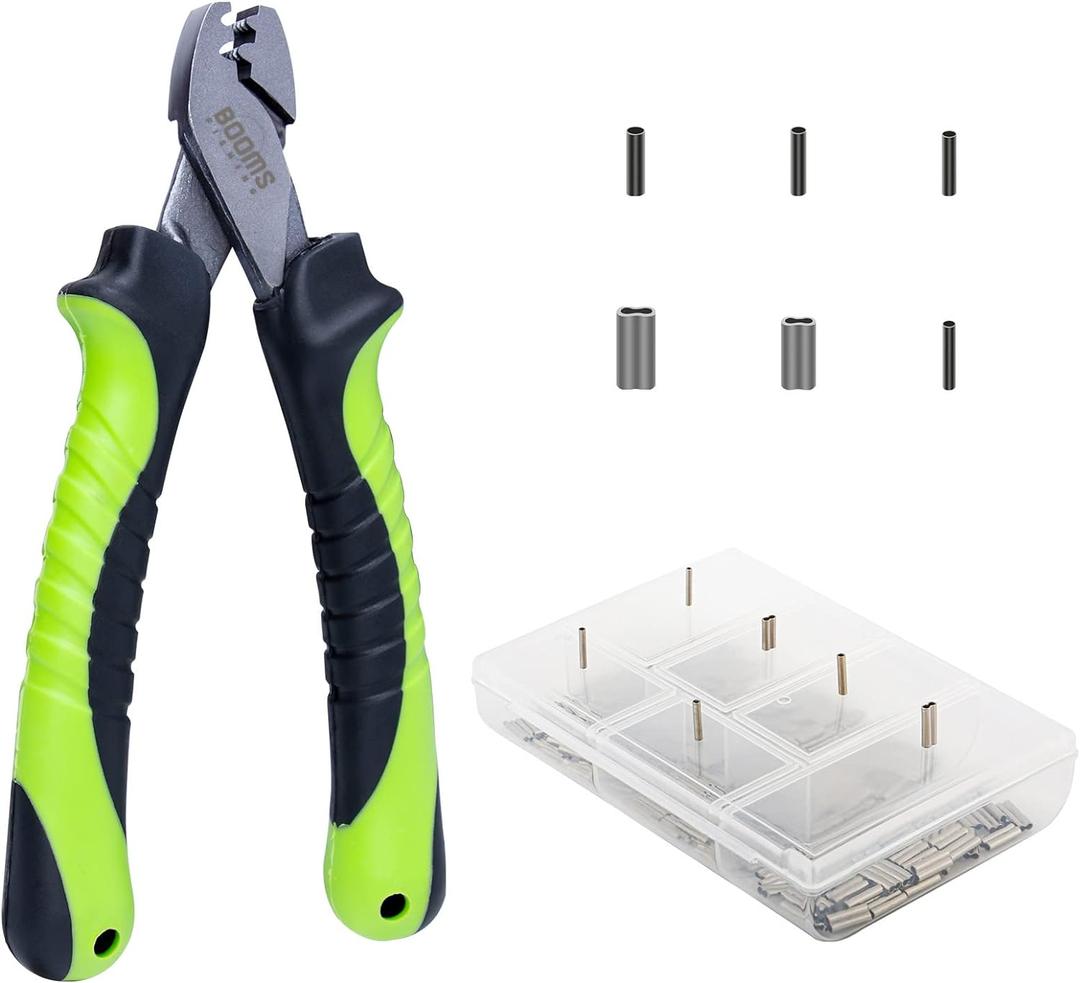 Booms Fishing CP2 Fishing Crimping Tool for Single-Barrel Sleeves, with 300pcs Sleeves, Green