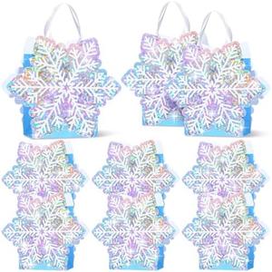 Kolldenn 12 Pcs Holographic Snowflake Gift Party Bags Snowflake Princess Party Favors Candy Treat Goodie Bags with Handle for Wedding Holiday Birthday Supplies