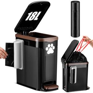 Patelai Dog Poop Trash Can Outside 4.5Gal/18L Large Dog Waste Trash Can with Lid Waste Container with Garbage Dispenser and Bag for Fence Backyard Counter Top Outdoor