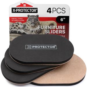 X-Protector Felt Furniture Sliders Hardwood Floors - 4 PCS 6" x 3 1/2" Furniture Sliders - Heavy Duty Felt Sliders Hard Surfaces  Move Your Furniture Easily & Safely!