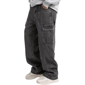 Mens Baggy Jeans for Men Women Y2k Skater Vintage Plain Pants Multiple Pockets Casual Wide Leg Loose Fit Cargo Denim Jeans (XXL)