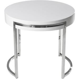 Pangea Home Riso Gloss Lacquer & High Polished Steel Metal Side Table in White