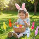 6 PCS Flocked Easter Bunnies Decors Set with 6 Colorful Eggs & Stakes, Rabbits & Eggs Figurines, 6 in Standing Bunny Decor for Interactive Egg Hunt, Home Table Centerpiece, Spring Party Supplies