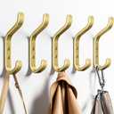 Wall Hook for Hanging Coats - Stainless Coat Hook 5 Pack Wall Mount for Backpack, Bag, Keys and Towel, Double Hook in Closet, Entryway, Door, Bathroom and Farmhouse, Hold Up to 22Lbs, Gold.