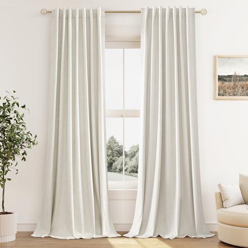 Cream Linen Blackout Curtains 94 Inch Length 2 Panels Set for Living Room Bedroom Back Tab Thermal Insulated 100% Black Out Linen Drapes Room Darkening Window Curtains 94 Inches Long Ivory Natural