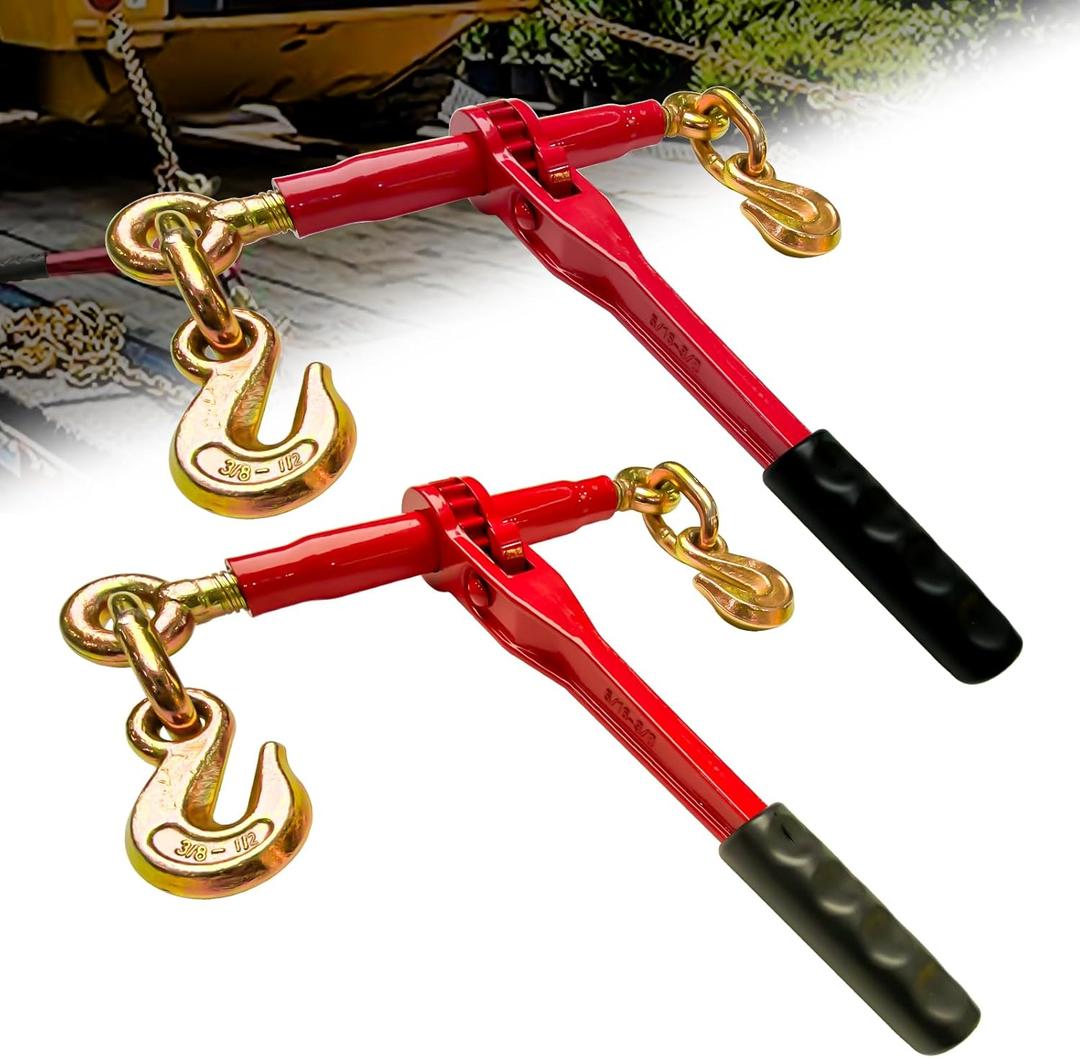 Ratchet Chain Binders 3/8'' - 1/2'' | 2-Pack Load Binders w/Clevis Hooks | 9,200 Lbs Working Load | Compatible with G43, G70 & G80 Chains | Secure Tie Down Binder for Hauling and Towing