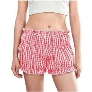 POHADON Women's Plaid Layered Ruffle Shorts Cute Lolita Shorts Mini Casual Pajama Shorts Y2k Gingham Boxer Lounge Shorts (M)