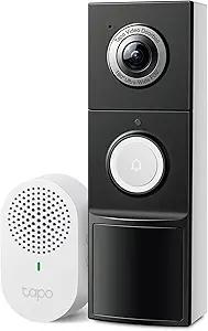 Tapo 2K+ Wired or Battery Powered Smart Video Doorbell with Chime  180° Field of View, Person/Vehicle/Package Detection, Ring Call, 2Way Audio, SubscriptionFree Local Storage or Optional Cloud,D225