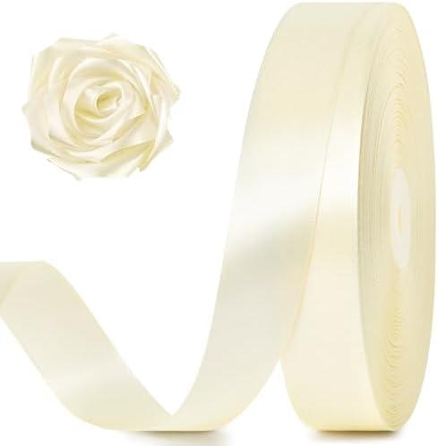 100 Yards 1 Inch Ivory Satin Ribbon, Solid Craft Fabric Ribbon for Christmas Gift Wrapping, Bows Making, Flower Bouquet, Wedding Party Decoration