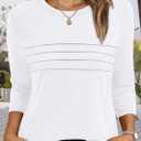 Women's 3/4 Sleeve Tops for Women Crew Neck Casual Tunics Dressy Pleated T Shirts Summer Blouses 2026 (White, S)