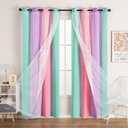 UNISTAR 2 Panels Curtains for Girls Bedroom Kids Living Room Star Blackout Curtains Colorful Double Layer Cut Out Stripe Rainbow Window Curtain,W42 x L63 Inches, Pink Purple Green