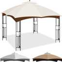 10 x 12 Replacement Gazebo Canopy Top for Lowe's Allen Roth Gazebo Double-Tier Gazebo Roof Cover with Air Vent Heavy Duty Canopy Roof Gazebo Top 10X12 Gazebo Cover for Shop, Garden, Yard (Beige)