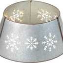 Glitzhome 21.65 Inch Galvanized Christmas Tree Collar with LED String Lights, Metal Rustic Rustic Snowflake Base Cover Holiday Decofor 7.5 Ft Artificial or Real Xmas Trees