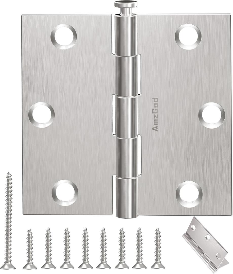 Door Hinges Brushed Nickel - 12 Pack Nickel Door Hinge 3.5 Inch Interior Satin Nickel Hinges with Square Corner - 3 1/2 Inch Silver Hardware Door Hinges for Residential Standard Door