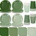 Whaline 244Pcs Sage Green Tableware Set Serves 48 Gradient Green Disposable Dinnerware 48 9" Plates 48 7" Plate 48 9oz Cups 100 Napkins for Wedding Birthday Party Supplies