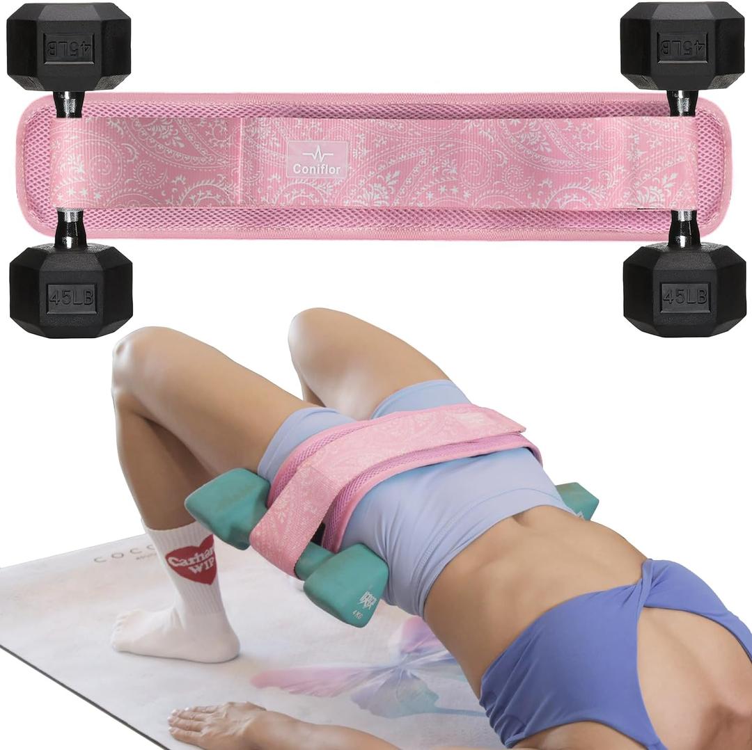 Hip Thrust Belt - Adjustable Fitness Belt for Dumbbells, Kettlebells, Weight Plates - Support Up to 100 lbs - Upgrade Slip-Resistant Pad for Safe and Comfortable Glute Workouts at Home or Gym (Pink)