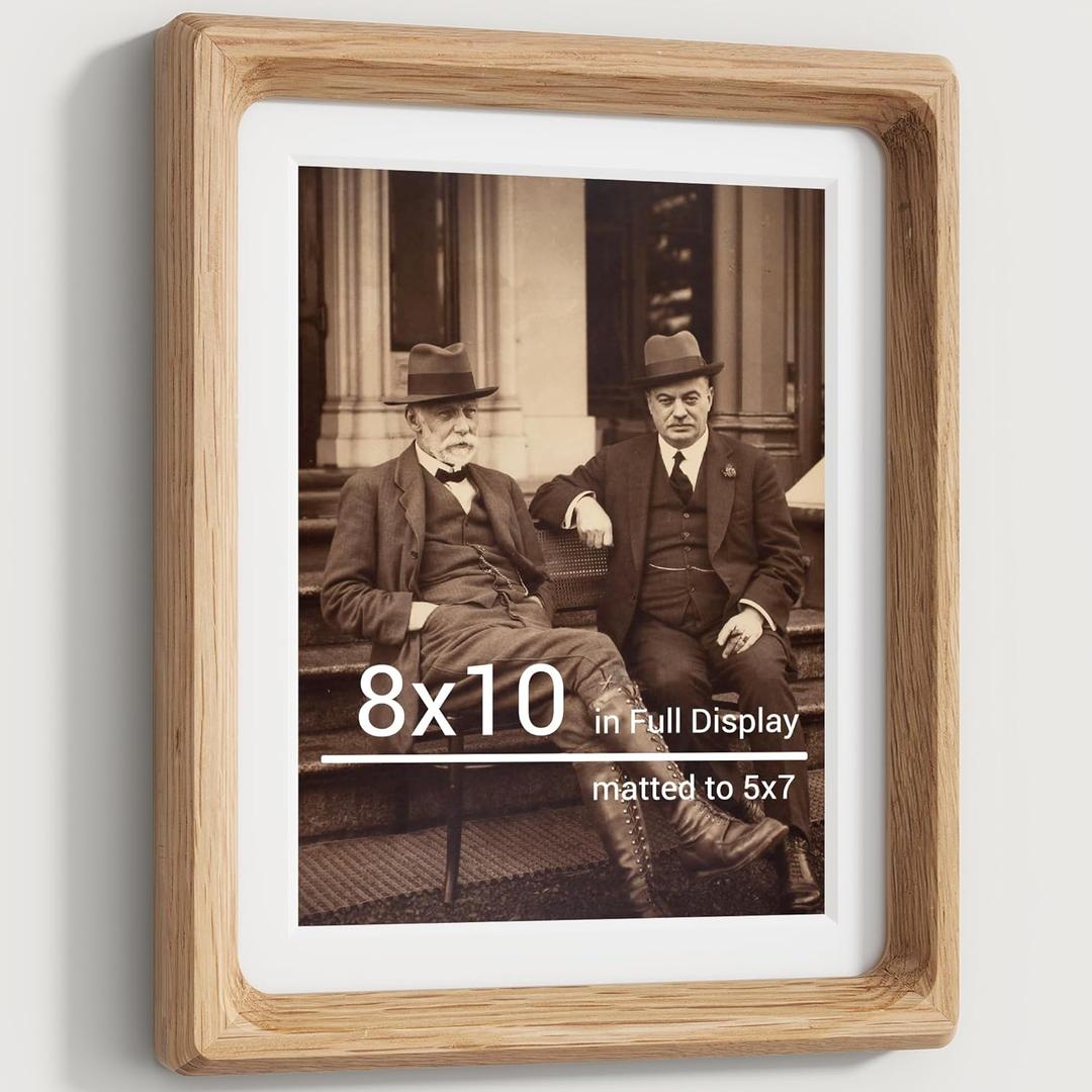 8x10 Picture Frames Natural Oak,Original Wood Hand Make Crafted Photo Frame with Mat to 5x7 Graduation Picture Display,Family Picture,Wedding Picture Tabletop & Wall Decoration (8"x10" |mat to 5"x7", Natural White Oak)
