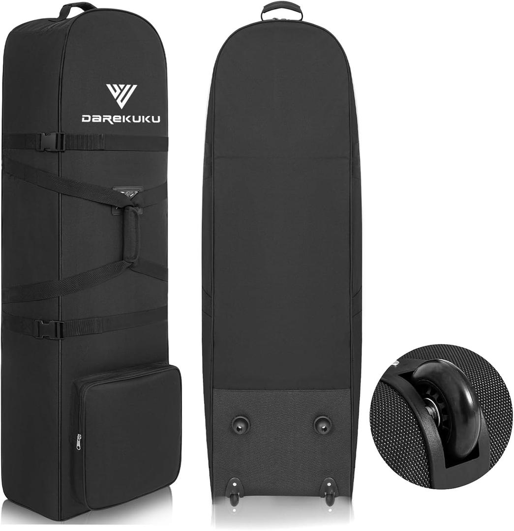 Golf Travel Bags for Airlines with Adjustable Support Rod and Detachable Shoulder Straps, Soft Foldable Golf Club Travel Covers, 900D Heavy Duty Oxford -Universal Size (Black)