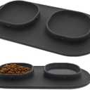 Dog Food Bowls Pet Bowls & Dog Water Bowls with No-Spill and Non-Skid, Feeder Bowls with Dog Bowl Mat for Small Medium Large Size Dogs Cats Puppy Pets, Dog Dishes (Grey)