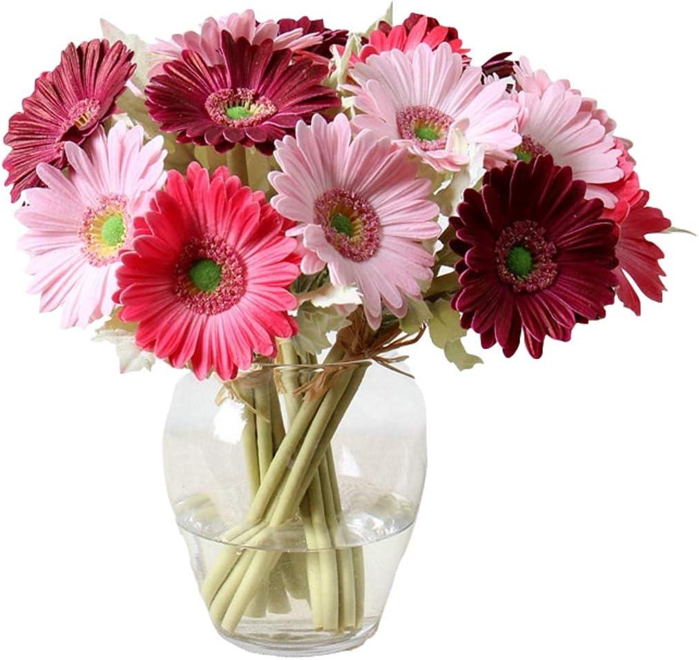 7PCS Real Touch PU Artificial Barberton Daisy Gerbera Daisy Flowers Bunch Bouquet Arrangements for Holiday Bridal Bouquet Home Party Decor Bridesmaid (Red)
