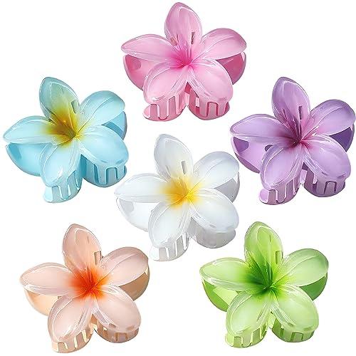 Sisiaipu Flower Hair Clips for Women 6 Pcs Hawaiian Large Claw Clips Plumeria Medium Hair Claw Clips for Thick Thin Hair Hibiscus Tropical Beach Hair Accessories for Women Girls and Girls (PS)